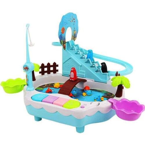 Children Electric Fishing Toy Penguin Climb Stairs Magnetic Fishin Table Light Music Kids Outdoor Play Sand Set For Child DSH002