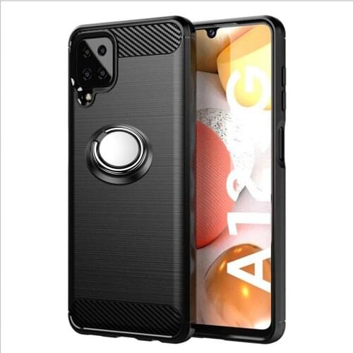 For Samsung Galalxy A12 5G Case Luxury Brushed Carbon Fiber Phone Case For Samsung Galalxy A12 5G Magnetic Ring Holder Cover