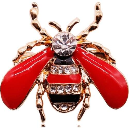 High End Fashion New Red Small Bee Crystal Brooch Lapel Pins Alloy Enamel Pin Insect Shirt Collar Women Hat Clothing Accessories