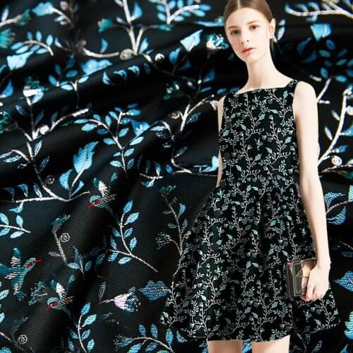 HLQON new arrival gold line yarn dyed brocade jacquard lake blue fabric for dress women clothing tissue patchwork 145cm width