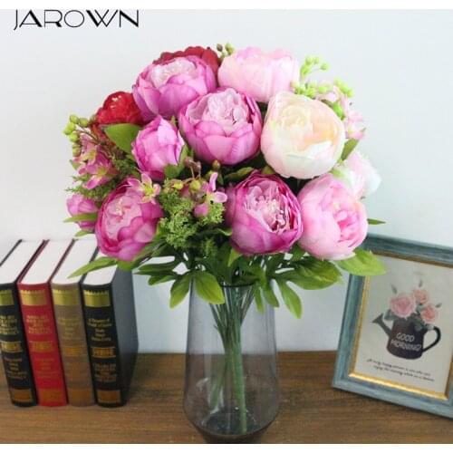 JAROWN Simulation 7 Head Peony Silk Bouquet Artificial Fake Flower For Wedding Decoration Home Party Decor Flores
