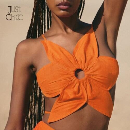 Justchicc Summer Flower Sexy Top Women 2021 Solid Hollow Out Crop Top Night Club Wear Backless Lace Up Suspender Camis Holiday