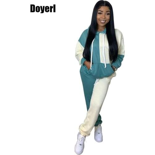 Patchwork Two Piece Tracksuit Set Women Jogging Femme Sweatshirt Top and Sweat Pants Set Hoodie Sweatsuits for Women Lounge Set
