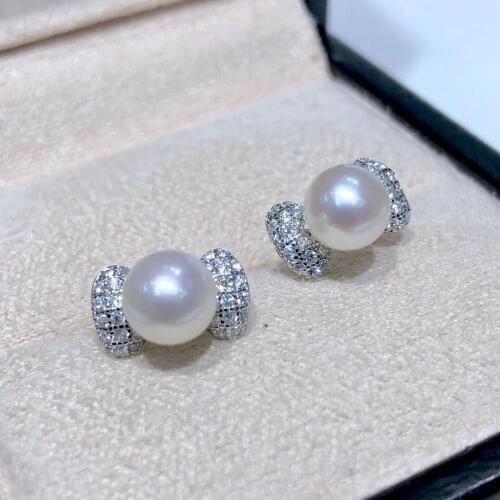 New Design 925 Sterling Silver Earrings Findings Mounts Jewelry Parts Fittings for Pearls Coral Jade Agate Beads Stones