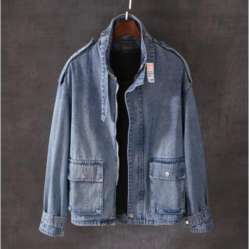 Fashion Streetwear Men Jackets Multi Pockets Overalls Casual Denim Jacket Men Coat Vintage Designer Zipper Biker Chaqueta Hombre