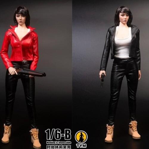 1/6 TYM100 Female Black / Red Leather Jacket Coat Clothes Fit 12'' PH TBL Figure Body