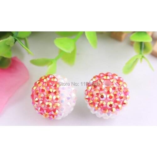 Kwoi vita Summer 20mm 100pcs/lot red/white Color Chunky Resin solid Rhinestone Beads Ball for Kids Girls Jewelry Making