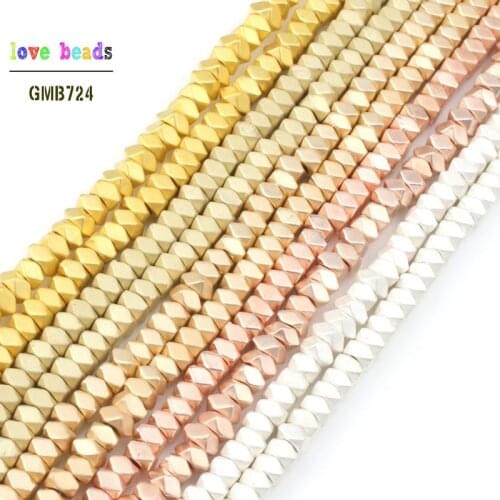 Frosted natural stone bronze rose gold sterling silver Color hematite rectangular missing octagonal beads bracelet jewelry 3x2mm