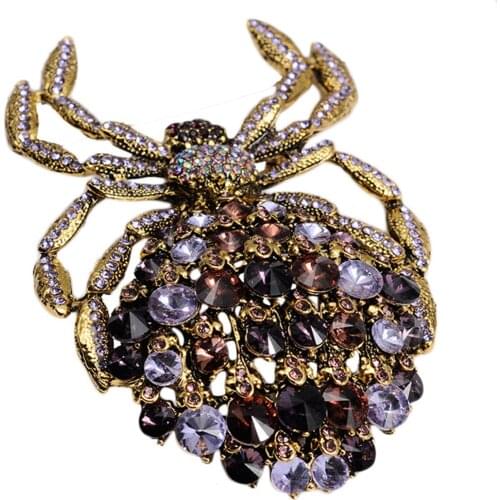 Metal Animal Brooch Retro Spider Model Pin Craft Vintage Spider Models Brooch For Mother Grandma Gifts - Golden Yellow