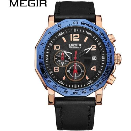 MEGIR Men Sport Watch Fashion Leather Strap Chronograph Quartz Military Watches Clock Men Relogio Masculino Horloges Mannen 2048