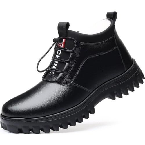 Men Wool Fur Boots Thick Antiskid Sole Winter Shoes Men Genuine Leather Designer Sneakers Outdoors Ankle Boots For Daddy Man