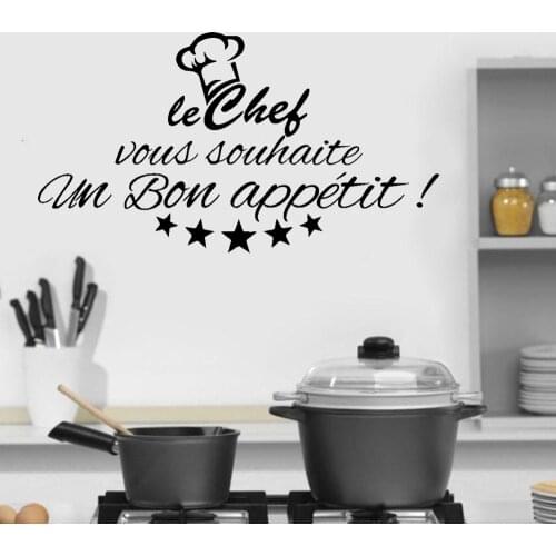 Wall Decals Le Chef Vous Souhaite Un Bon Appétit French Quotes Mural Removable Vinyl Kitchen Livingroom Stickers Decor RU2454