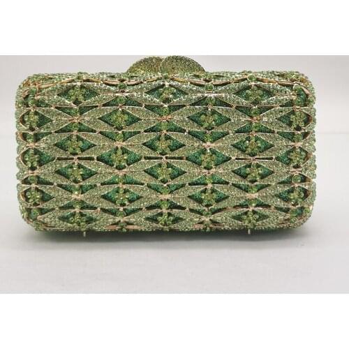New Arrival Gold Metal Green Rhinestone Crystal Leaves Money Handbags Evening Clutch Women Phone Clutches Lady Party Purses