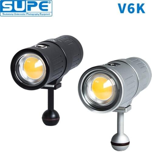 SUPE Scubalamp V6K 12000Lumens Underwater Photo Video Light Scuba Diving Light Search Light Beam Angle 120 High-Mid-LowDimming