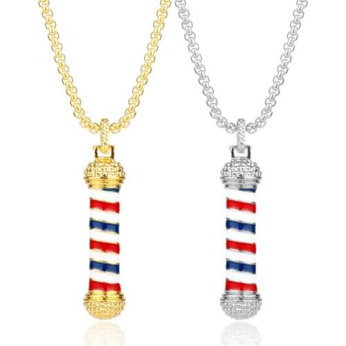 Hot Barber Shop 3D Barber Pole Pendant Necklace luxurious long chain Necklace Barber Hairdresser souvenir Collier for Unisex
