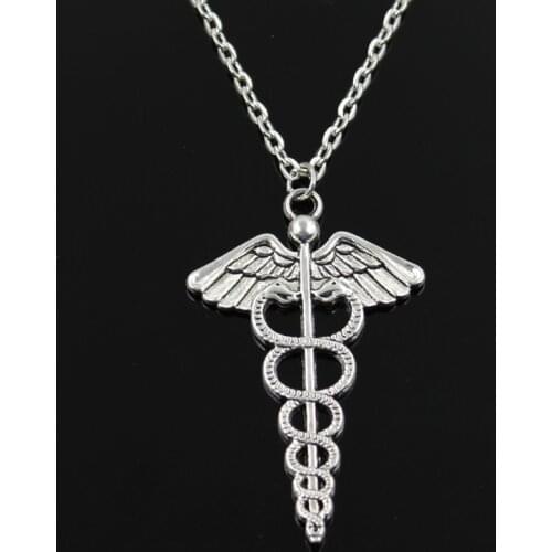 Simple Classic Fashion Caduceus Medicine Symbol Antique Silver Color Pendant Girl Short Long Chain Necklaces Jewelry For Women