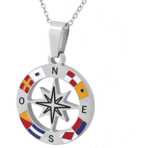 Runda 2020 Fashion Mix Color Enamel Flag Pendant Stainless Steel Long Necklace Chain for Mens Jewellery