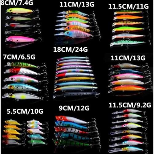LINGYUE 60pcs/lot Fishing Luers Mixed 9 Models Hard Baits Artificial Plastic Minnow/VIB and Topwater Popper Bait Mix Wholesale