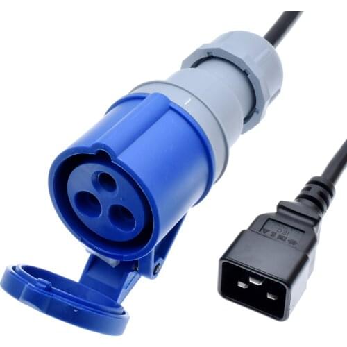 IEC 320 C20 to IEC309 316C6 Power Cords,16 Amps,IP44, H05VV-F 2.5mm Cable,316P6 plug into IEC C19 Receptacle,1.8m