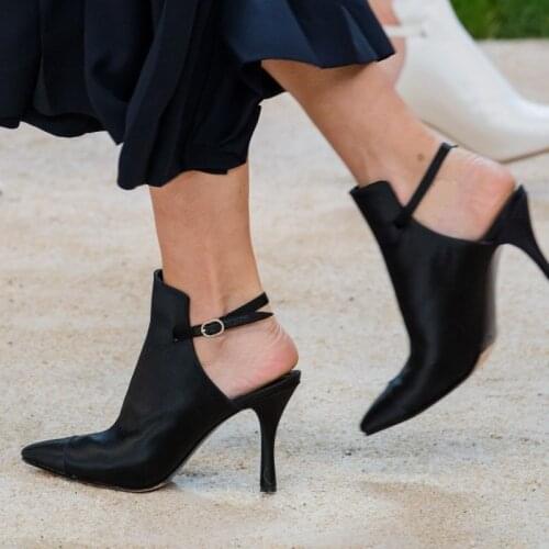 Fashion Slingback Runaway Shoes Woman Pointed Toe Buckle Strap High Heels Pumps Gladiator Woman Party Dress Black Pink Shoes