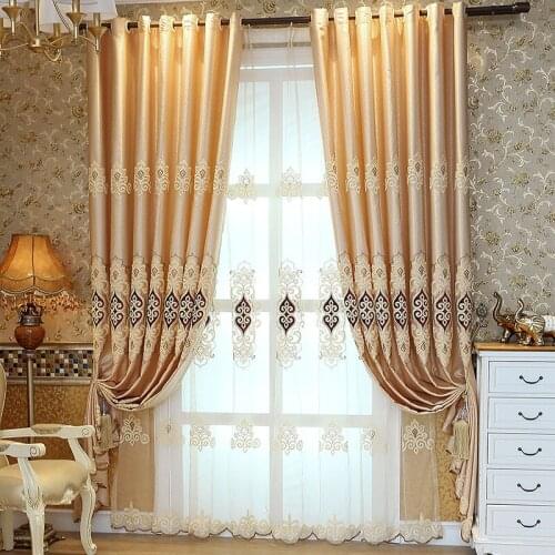 Embroidered Curtains Blackout Jacquard Living Room Bedroom Curtain with Simple European and Pasted Cloth Curtains Wholesale
