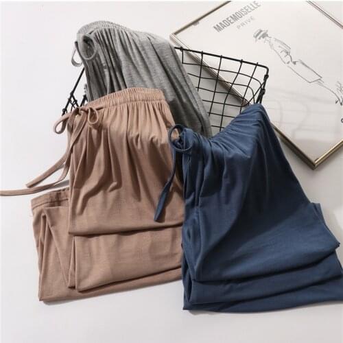 Solid Modal Wide Leg PANTS Ladies Home Tie High Waist Pajama Pant Womens Long Bottom Pants Sleeping Pants Woman Pajama Bottoms