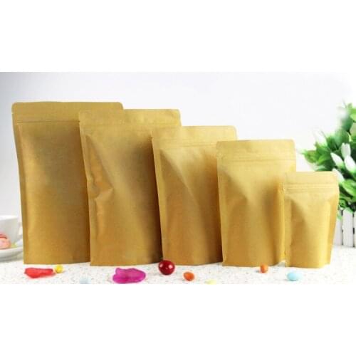 15*21+4cm 300pcs Stand Up Aluminum Foil Brown kraft paper bags with Zipper lock for Food/Tea/Nut Resealable Packaging Bag