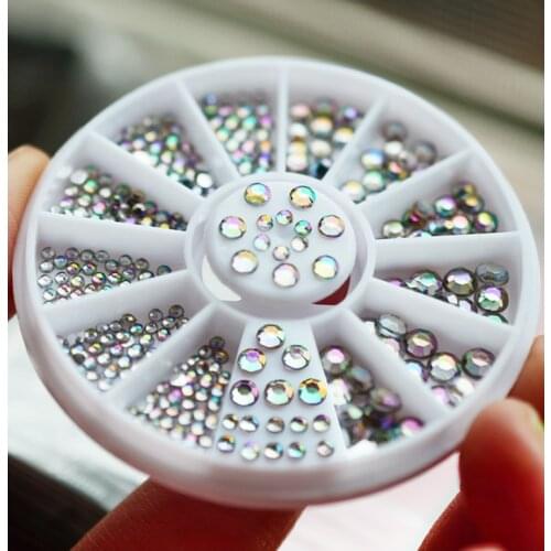 2017 New hottest Sale wheel Holographic 2-5mm mixed sizes 3D Colorful Opal AB Nail Rhinestones for nail accessories, MLP2