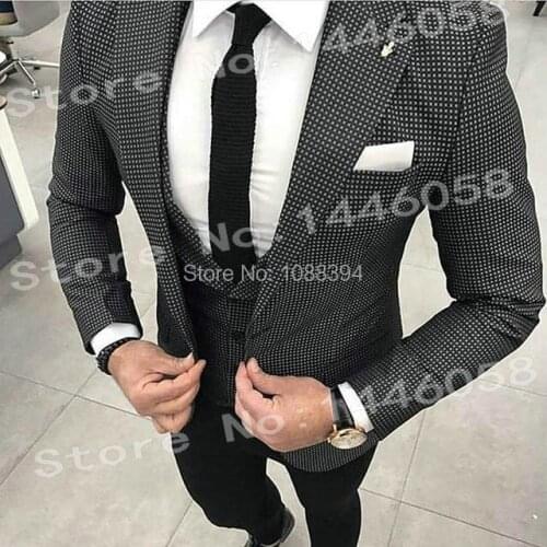 2018 Tailor-made Casual 3 Piece Business Men Suit Terno Slim Fit Black And White Plaid Prom Blazer Tuxedo For Men Wedding Suits