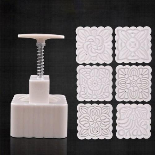 250g Mooncake Mold with 6pcs Square Flower Stamps Hand Press Moon Cake Pastry Mould DIY Bakeware Mid-autumn Festival