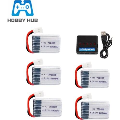 3.7V 220mAh Lipo Battery + 3.7v Charger for X4 X11 X13 RC Drone Quadcopter Spare Parts 702025 3.7v Rechargeable battery 1-5pcs