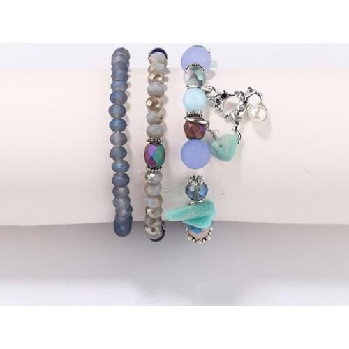 3pcs/set Handcraft Boutique Fashion Multilayer Crystal Stone Beads Strand Bracelets Locks Bangles Pulseras Boho Mujer