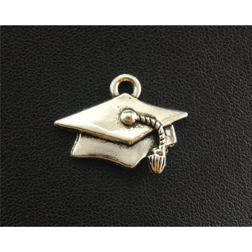 5pcs Silver Color trencher cap Charm Graduate Hat Bracelet Necklace Jewelry Making Handmade DIY 25x20mm A1650
