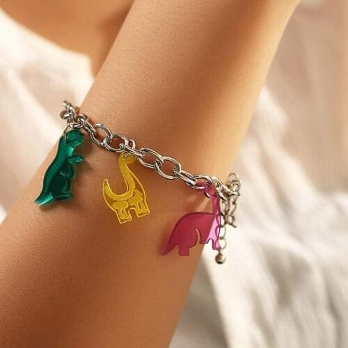 Acrylic Dinosaurs Chain Bracelets Candy Colors Resin Cartoon Animal Bracelet Birthday Gift Girls Woman Handmade Jewelry 2021