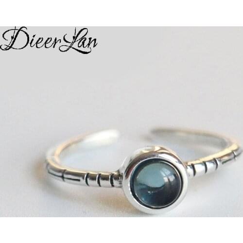 Bohemian Ethnic 925 Sterling Silver Blue Crystal Rings for Women Bridal Wedding Vintage Open Finger Rings Christmas Gifts