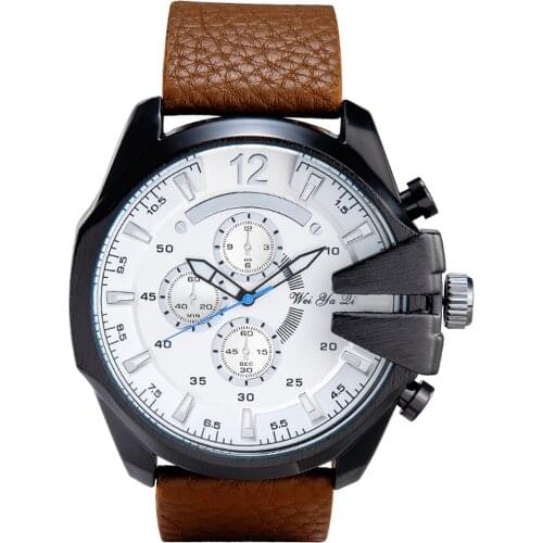 Brand WEIYAQI Watches Men Luxury Brand Quartz Men Wrist Watch Leather Strap Big Case Quartz-Watch Military Relogio Masculino New