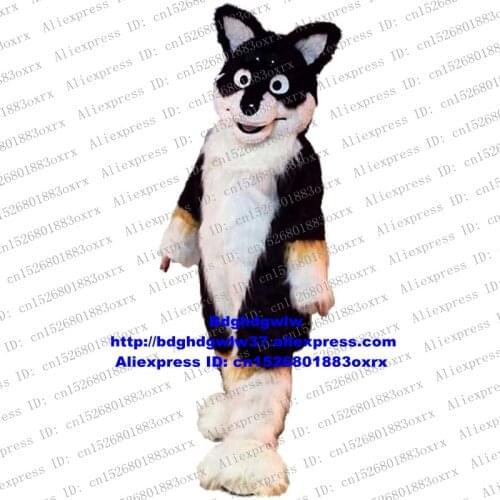 Black White Long Fur Furry Wolf Fox Husky Dog Fursuit ALASKAN Mascot Costume Adult Cartoon Suit Clothing Sports Events zx669