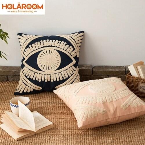 Ivory Navy Cushion Cover 45x45cm Cotton Thread Embroidery Home Decorative Sofa Throw Pillow Cover 45x45cm Art Decor Pillowcase