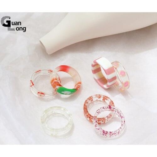 GuanLong Cute Sweet Acrylic Rings For Teen Girls Design Flower Colorful Resin Finger Rings Minimalist Multicolor Fashion Ring
