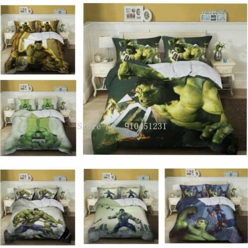Disney Cartoon Hulk 3D Bedding Sets Boys The Avengers Hero Character Pillowcase Duvet Cover Set for Kids Bedroom Decor