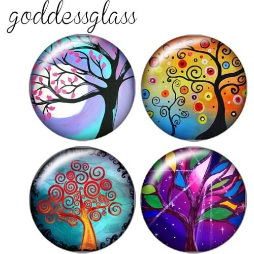 Beauty Colorful Tree of life 10pcs 12mm/18mm/20mm/25mm Round photo glass cabochon demo flat back Making findings ZB0436