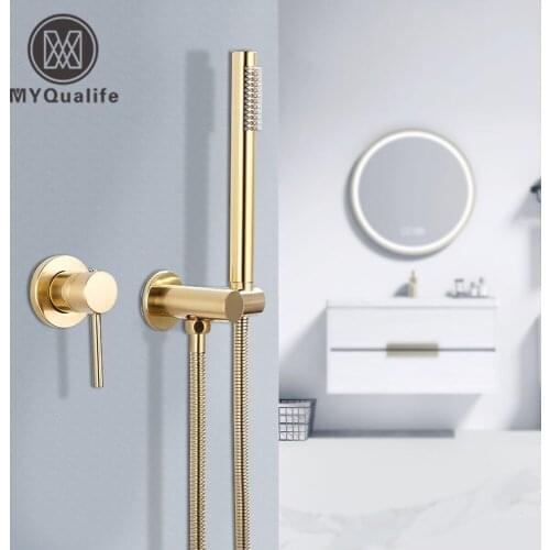 MYQualife Brushed Gold Bathroom Faucet 2 Function Bathtub Facuet Wall Mounting Cold and Hot Shower Faucet