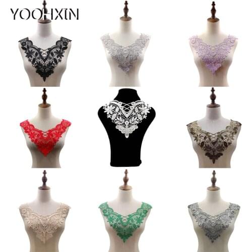 HOT cotton black embroidery 3D flower lace collar Fabric Sewing Applique DIY bridal neckline ribbon trim Guipure wedding decor