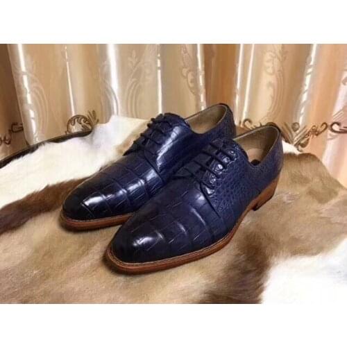 100% Genuine real crocodile belly skin men shoe durable solid crocodile skin men business shoe with 2 colors mixed deep blue