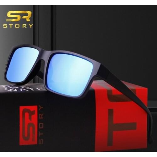 STORY Polarized Sunglasses Men High Quality Brand Design Inspired TR90 Rectangular Frame Blue Mirror Sun Glasses Shades Male