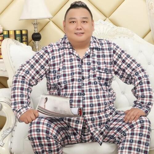 Plus Size 5XL Cotton pajama sets mens Summer Air-conditioned rooms Thin casual plaid pyjamas Fat men Sleepwear night wear
