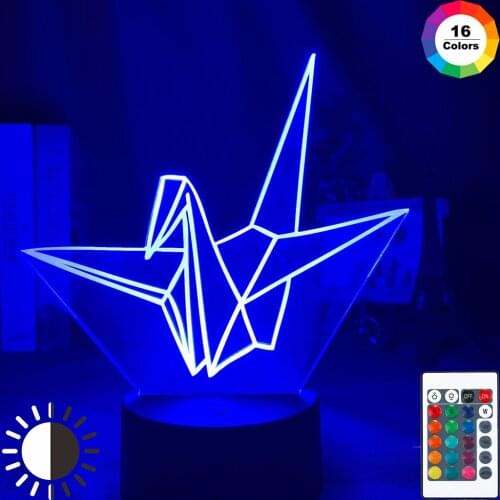 Orizuru 3d Night Light Led Touch Sensor 16 Colors Changing USB Battery Powered Nightlight for Home Decoration Lamp Paper Crane