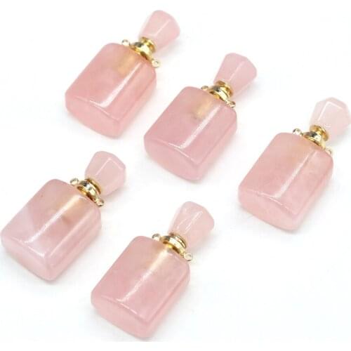 Natural Semi-Precious Stone Perfume Bottle Pendant Rose Quartz Pendant for Jewelry Making Charm DIY Necklace Accessories 15x34mm