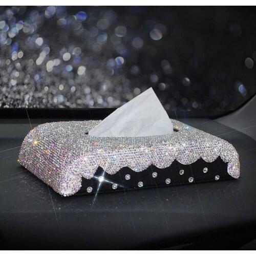 Full Diamond Decorative Luxury Women Tissue Box Beautiful Ornament Great Gift for Home Office Styling Car Interior Accessories