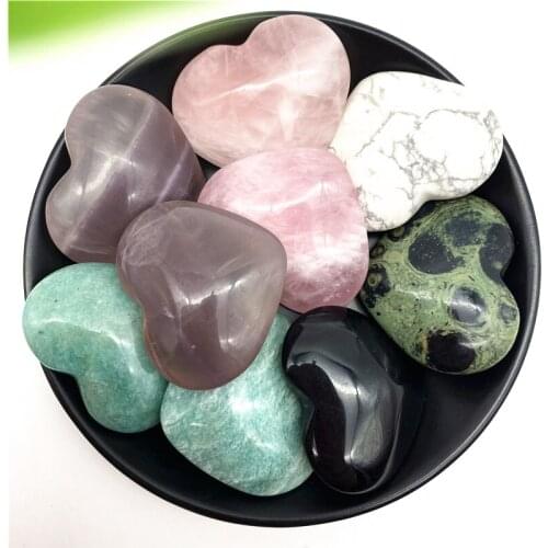 1PC Natural Pink Crystal Obsidian Amazonite Heart Shaped Stone Love Healing Crystal Gemstone Natural Stones and Minerals